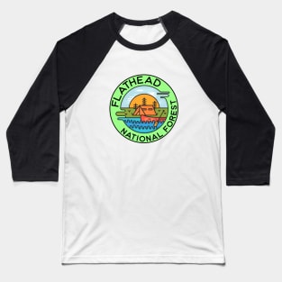 Flathead National Forest Montana Camping Canoe Baseball T-Shirt